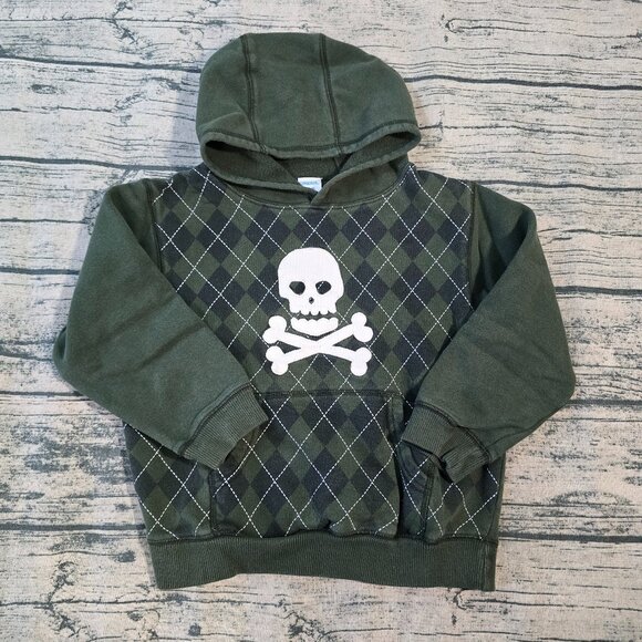 Gymboree Boys Green Skull & Crossbones Hooded Sweatshirt Size SM 5-6 - Picture 1 of 6